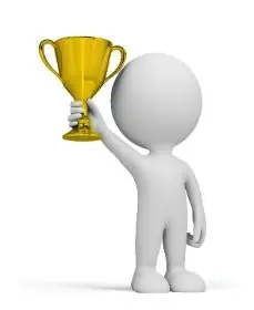 An illustration of a someone holding a trophy.