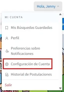 Captura de pantalla de la página de Idealist mostrando cómo acceder a la configuración de una cuenta