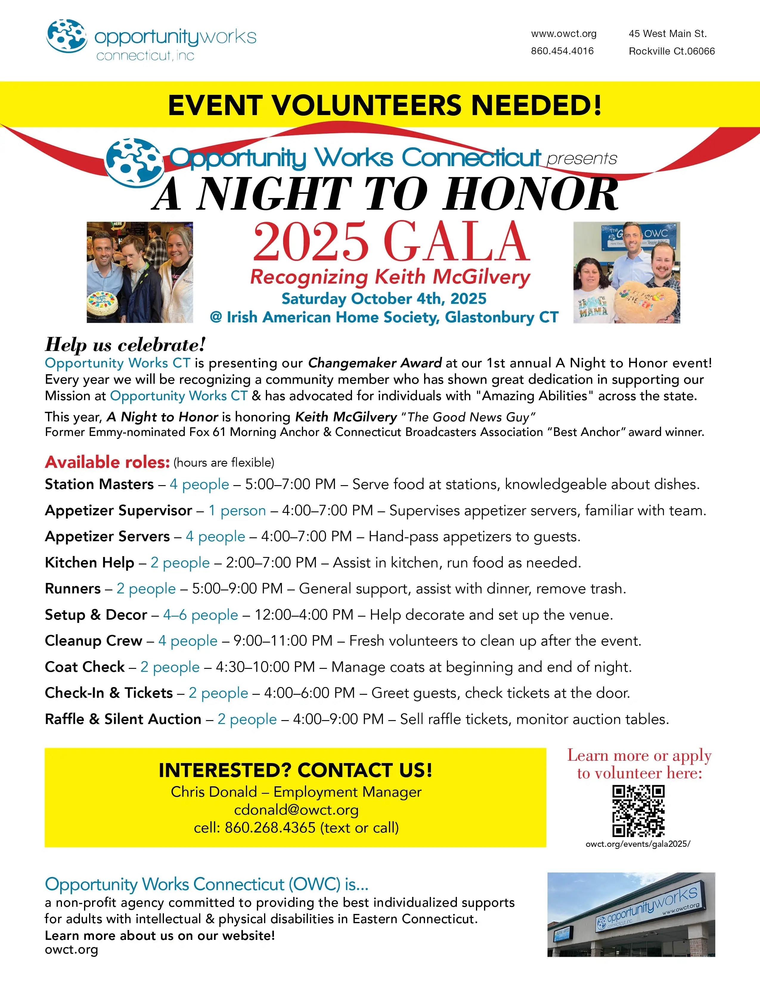 Opportunity Works CT presents A Night to Honor 2025 Gala Recognizing Keith McGilvery