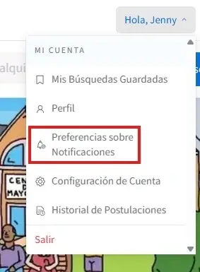 Captura de pantalla del sitio de Idealist mostrando cómo modificar las notificaciones.