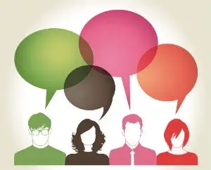 cartoon of people with speech bubbles.