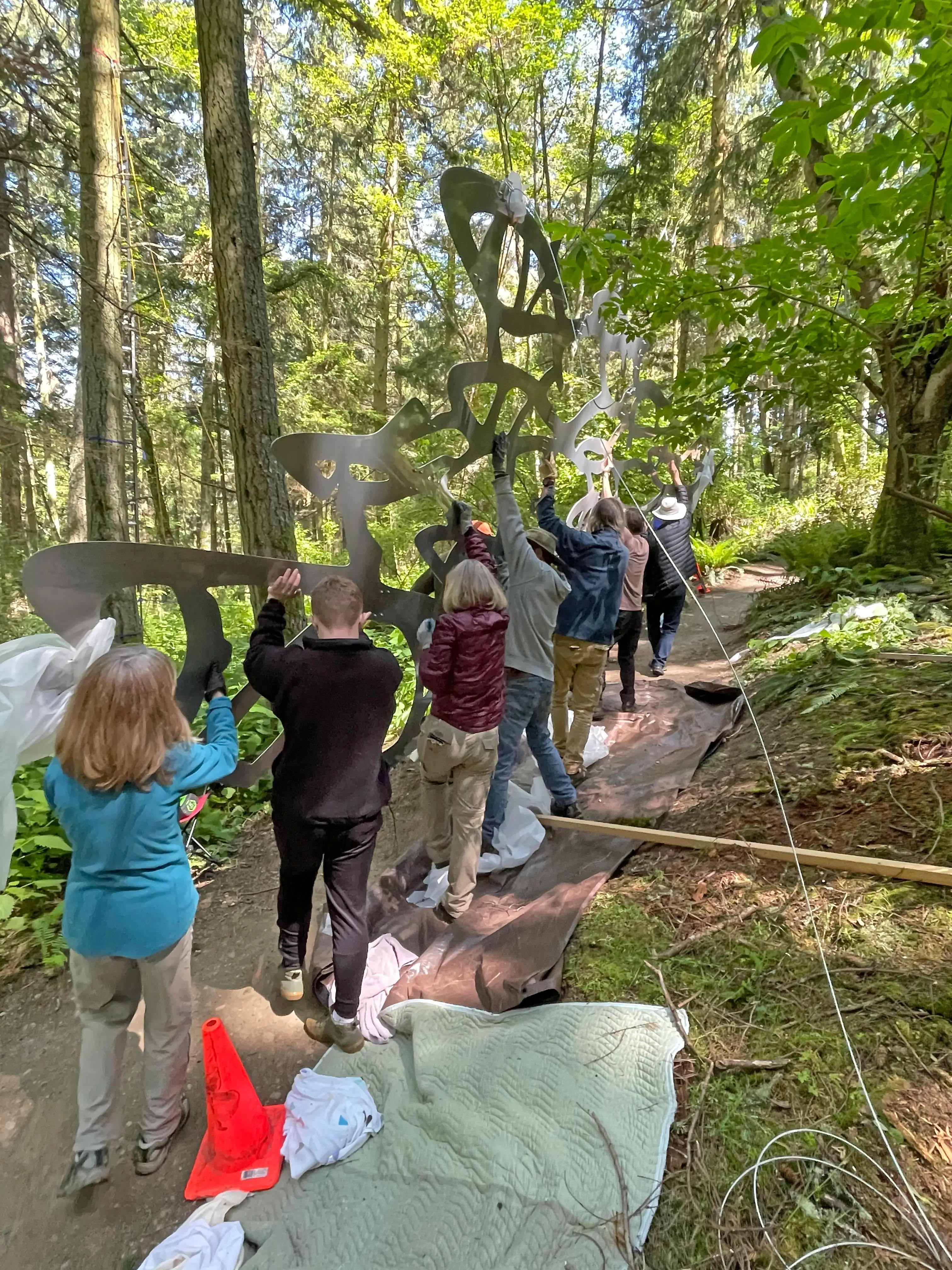 Landscaping in a community sculpture park and native forest setting