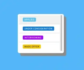 blue background with illustration of Idealist's Applicant Tracking System