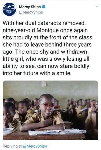 Social Media post from Mercy Ships.