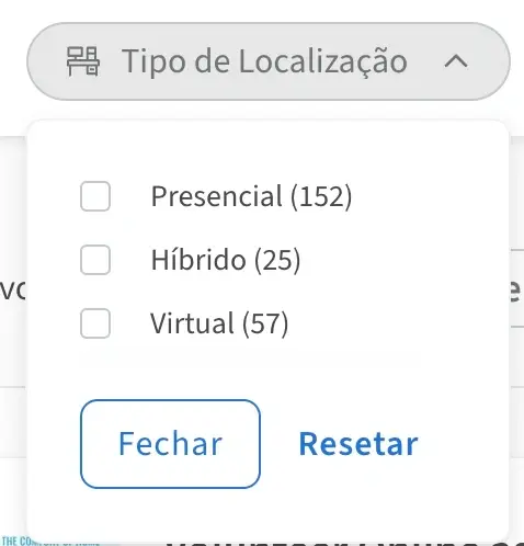 ChatGPT said:  Captura de tela do site do Idealist mostrando como filtrar pelo Tipo de Localização