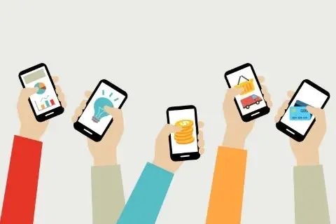 ilustración de manos con celulares