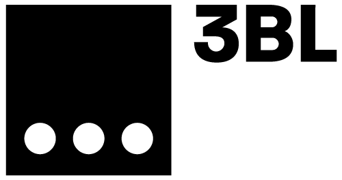 3BL logo, including the numeral and letters 3BL, with a black square including three white dots at the bottom of the square