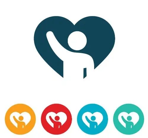 A graphic with a human outlines in various hearts.