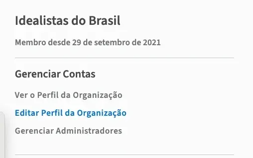 Editar Perfil da Organização