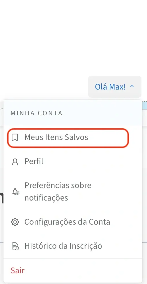 Captura de tela apontando para Minhas Pesquisas Salvas