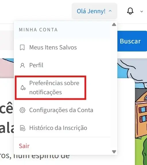 Screenshot of the Idealist website showing how to navigate to notification preferences.