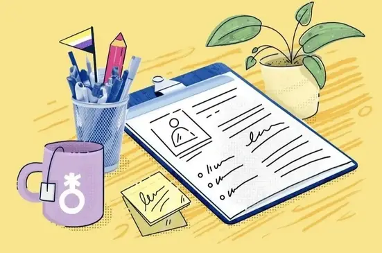 An illustration of a notepad on a work desk.