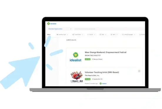 Volunteer listing page on idealist.org