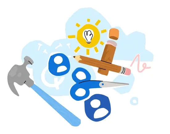 Ilustración con martillo, tijeras y lápices