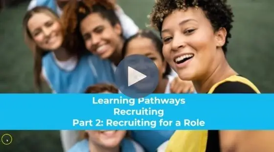 women sport team smiling banner recruiting for a role