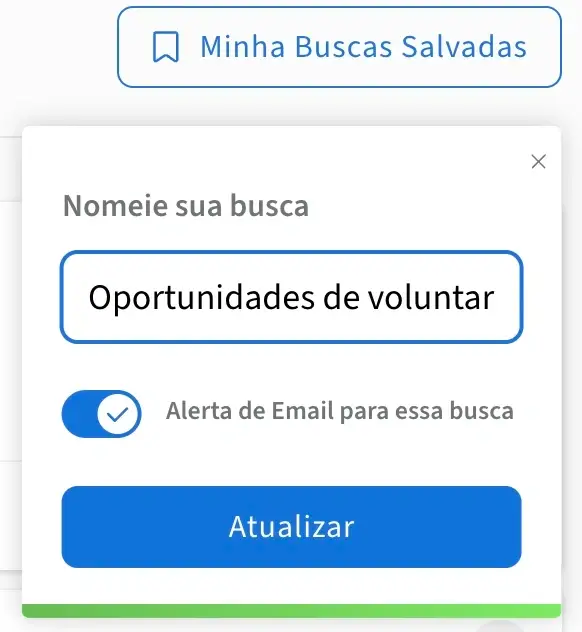 Captura de tela do site do Idealist mostrando como ativar alertas por e-mail para uma busca salva