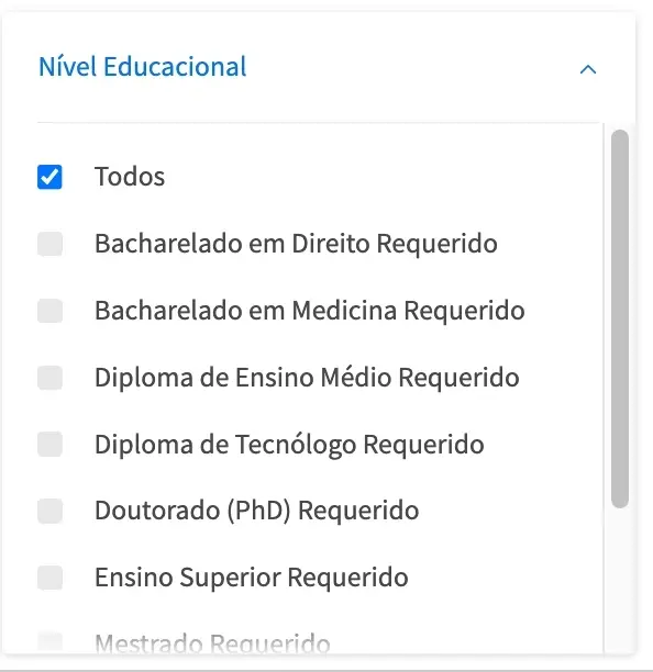 Imagem mostrando como selecionar seu nível educacional no Idealist