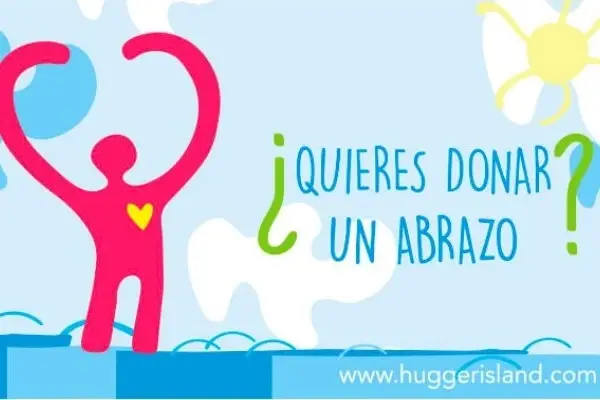 Afiche con un dibujo de persona dando un abrazo