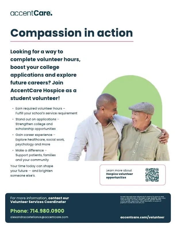 Student Volunteer – Complete Hours, Build Your Resume & Explore Future Careers (AccentCare Hospice)