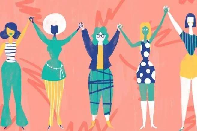 Afiche de mujeres diferentes tomadas de la mano
