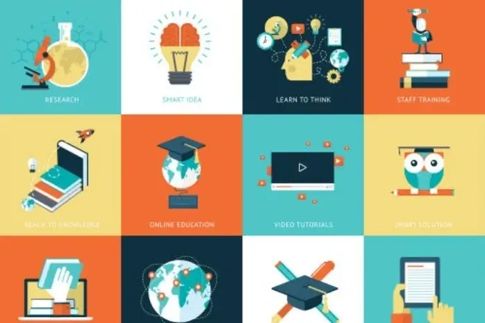 Ilustración con íconos relacionados con educación