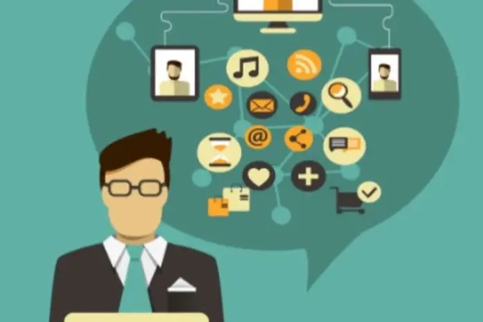 Ilustración de un community manager pensando en todo lo que tiene que hacer