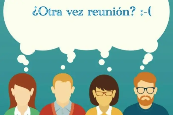 Ilustración de varios empleados preguntándose Otra vez Reunión?