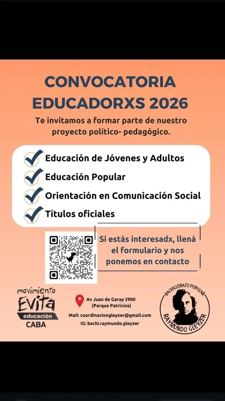 Convocatoria Educadorxs 2026 – Bachillerato Popular Raymundo Gleyzer