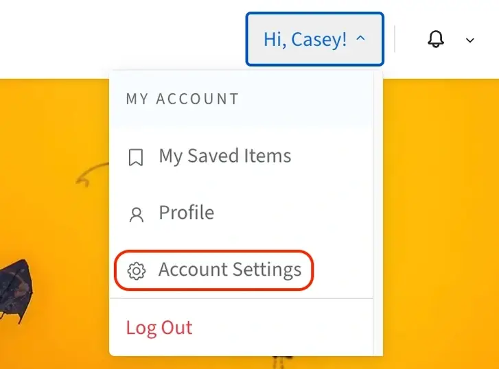A screenshot of the Idealist website showing how to access account settings.