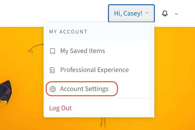 A screenshot of the Idealist website showing how to access your account settings