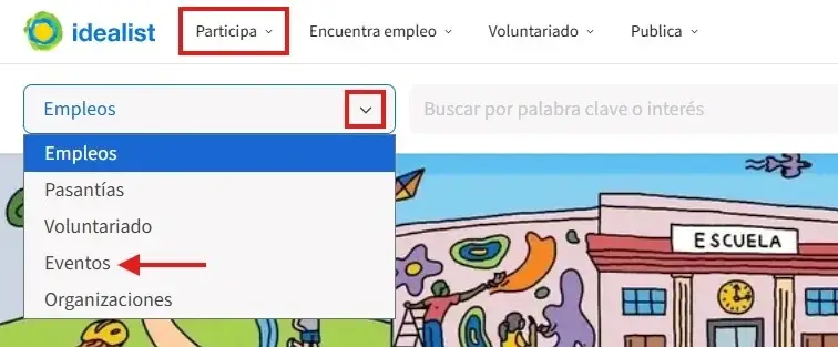 Captura de pantalla señalando Asiste a un evento