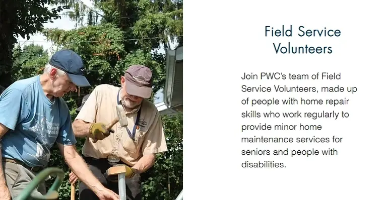 Field Service Volunteer: Perform home repairs and maintenance projects for low-income seniors