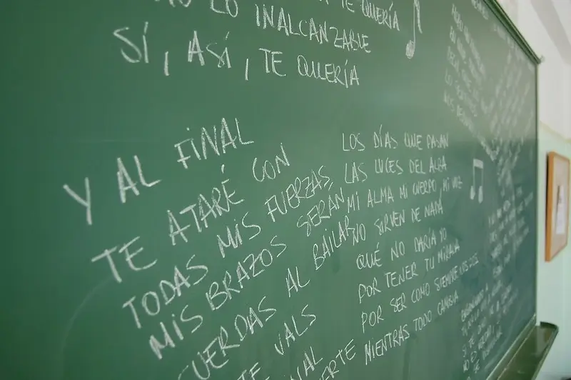 Pizarra con palabras escritas en tiza