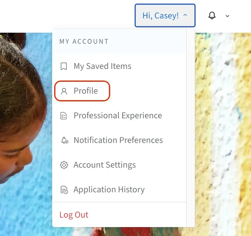 A screenshot with a red circle around Profile.