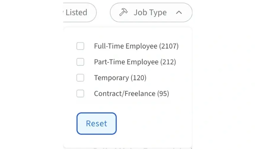 Screenshot of the Idealist website that shows how to filter a search by Job Type.