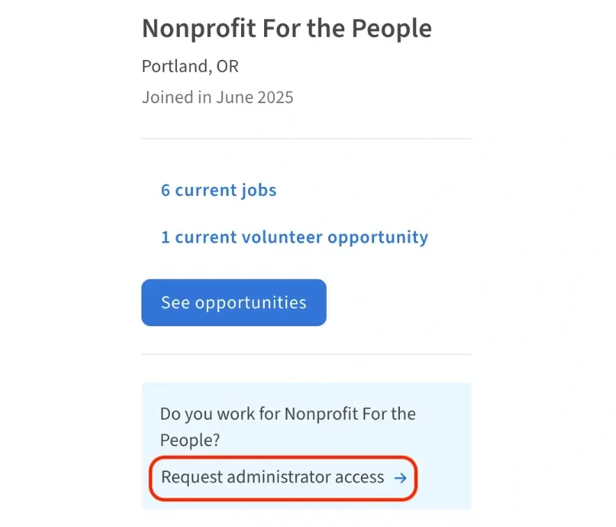 A screenshot of the Idealist website showing how to become an administrator.