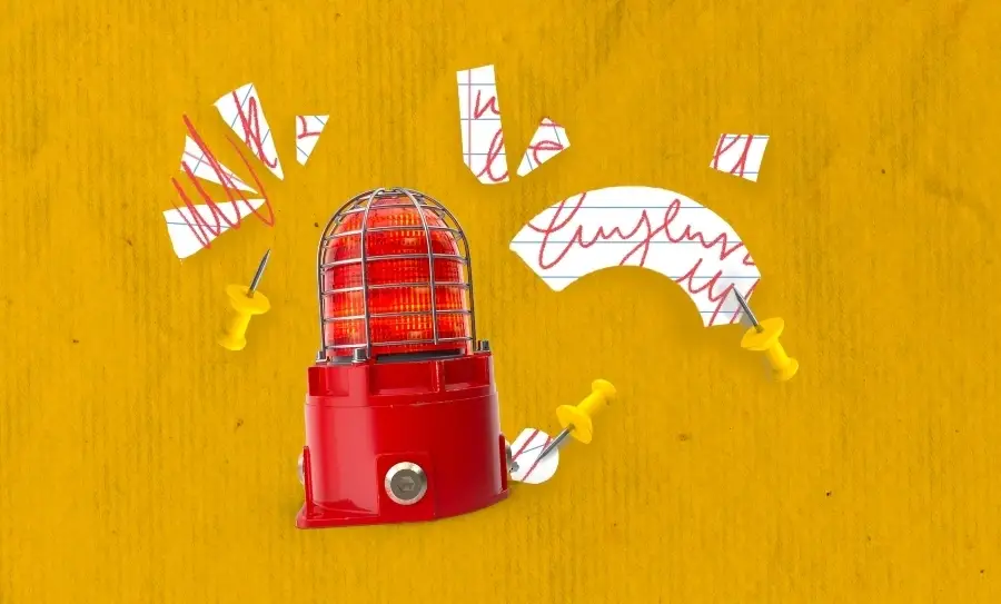 An illustration of an alarm next to thumb tacks.