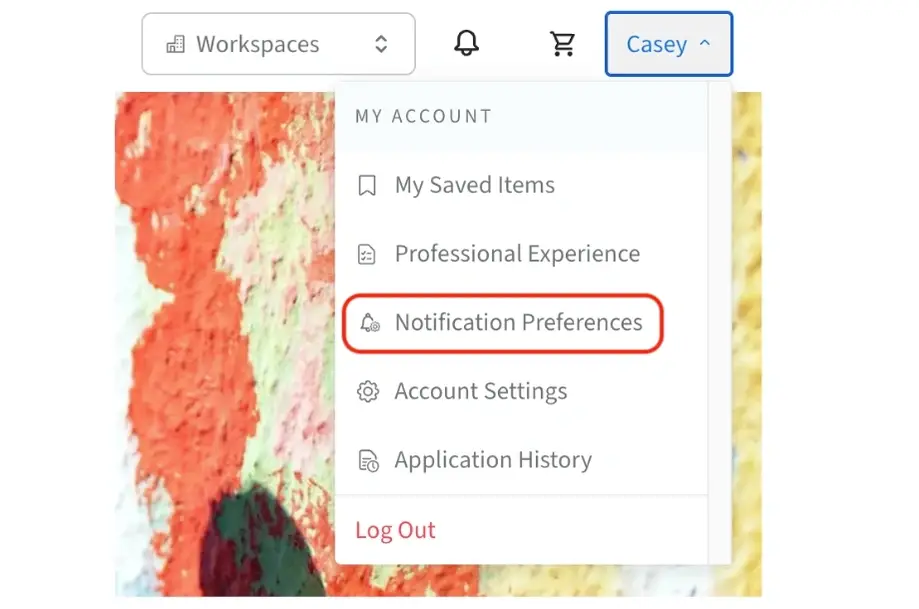 Screenshot of the Idealist website showing how to navigate to notification preferences.