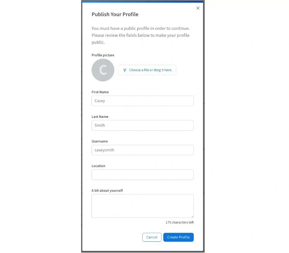 A screenshot of how to publish your profile.