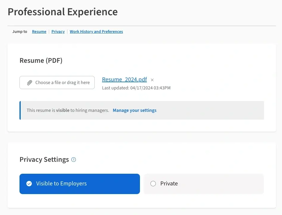 A screenshot of the Idealist website showing where to update your privacy settings.