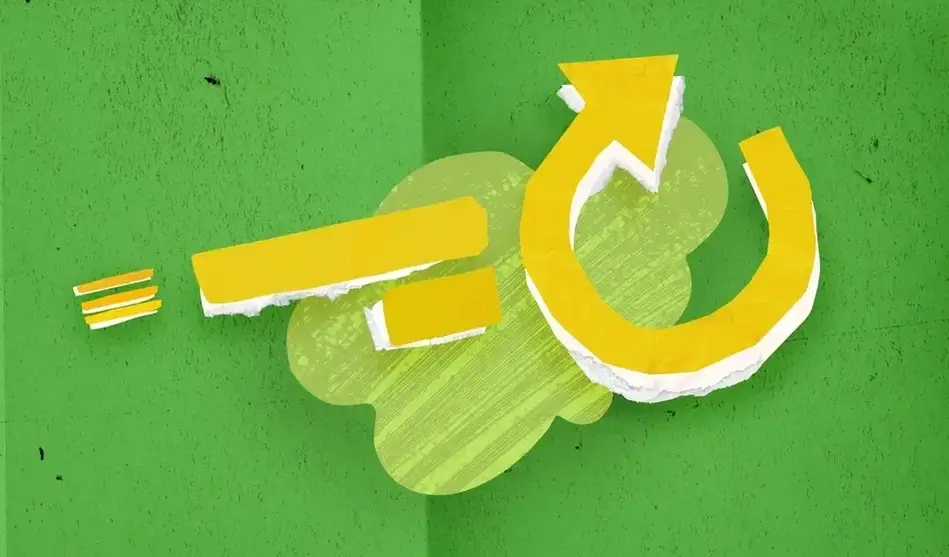 Collage with a refresh arrow.