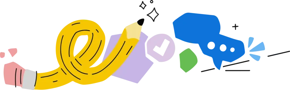 Illustration of pencil and chat bubbles