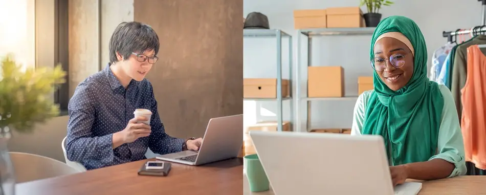 Two people from different cultures in front of their computers