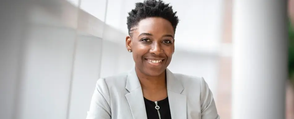 woman smiling in office