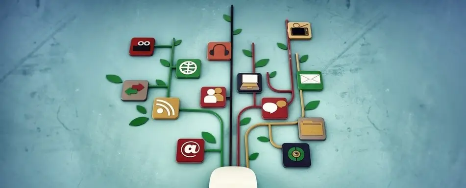 A tree with different icons on it.