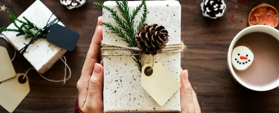 Someone holding a wrapped present.
