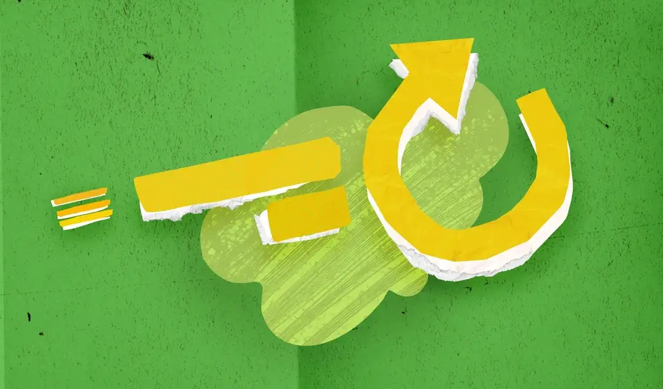 Collage with a refresh arrow