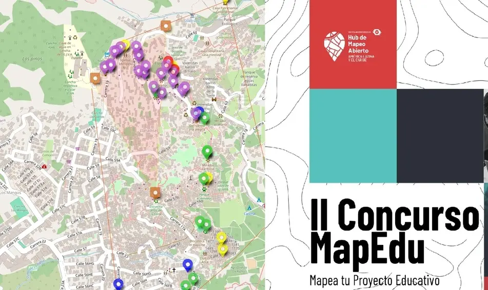 Un mapa y el banner de la convocatoria de MapEdu lado al lado.