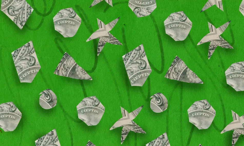 Collage of paper money in various shapes