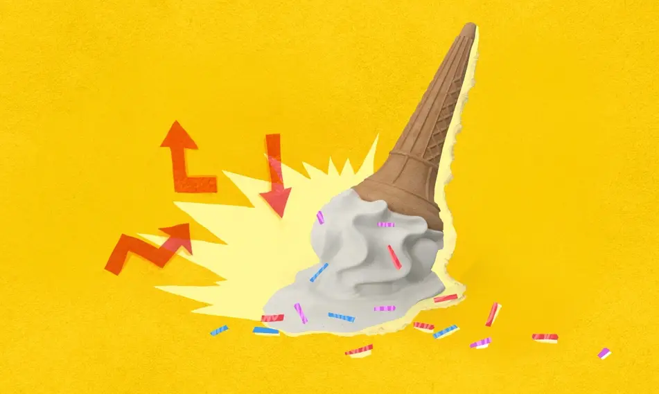 Ilustración de un helado caído, derritiéndose